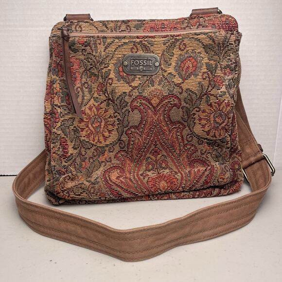 Fossil Crossbody Purse Paisley Tapestry Twill Shoulder Bag Boho Hippie Y2K - Picture 13 of 16